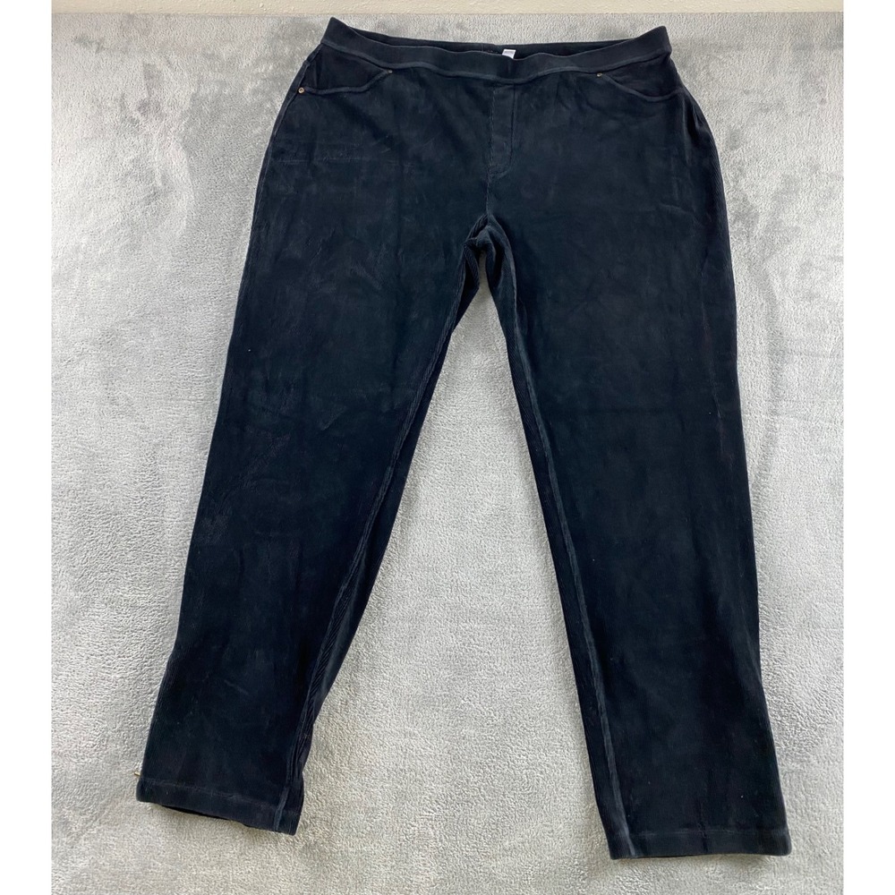 Susan‎ Graver Womens XL Black Corduroy Pull On Straight Leg Pants Stretch Rivets